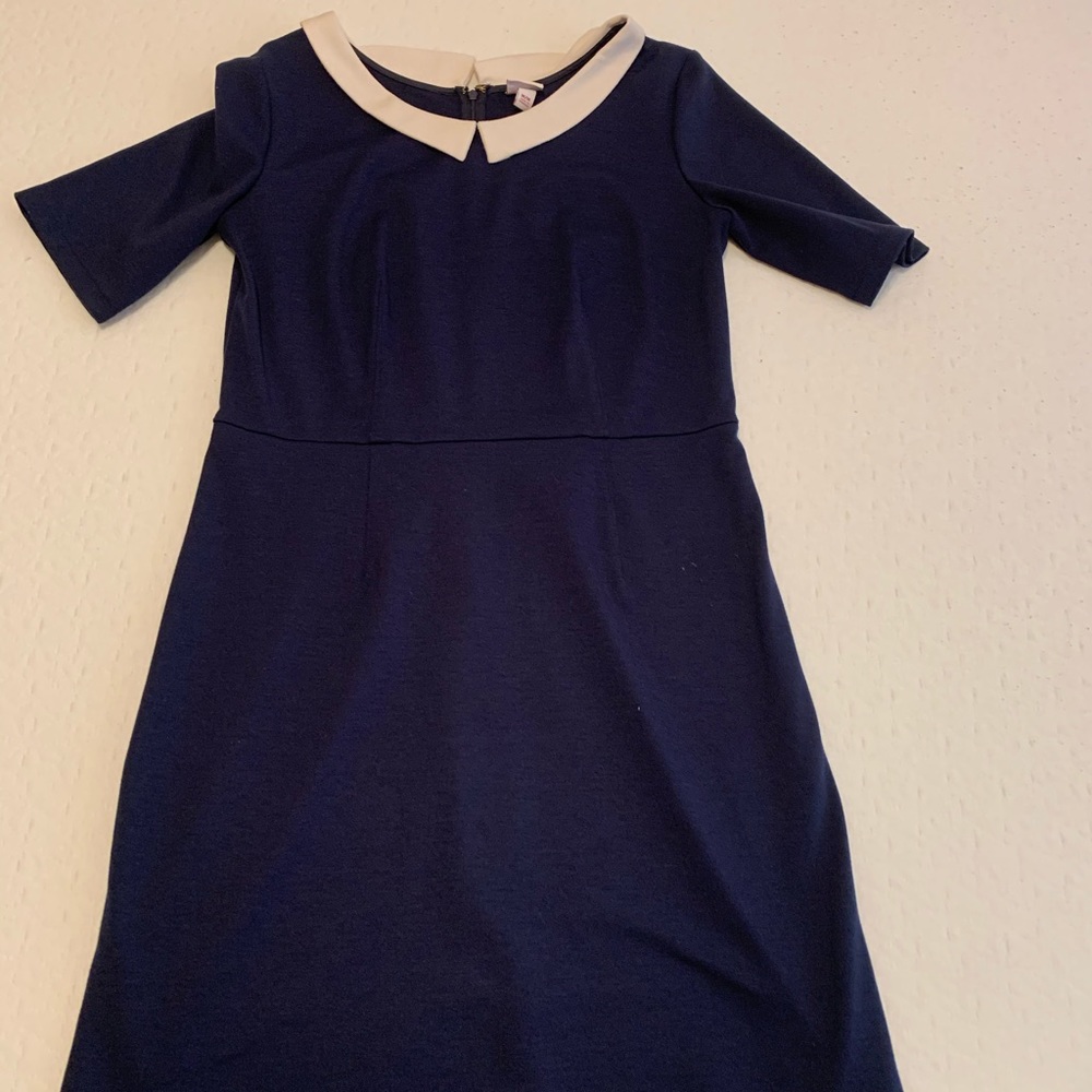 Navy dress with white collar